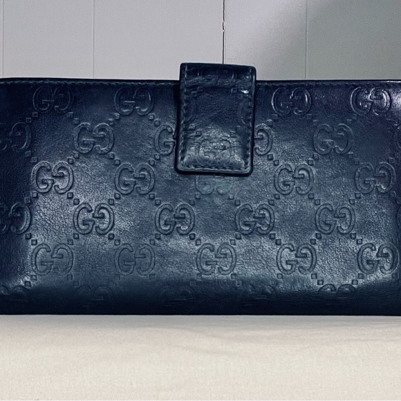 Gucci black leather GG Guccissima logo metal bar plate long wallet - Picture 2 of 10